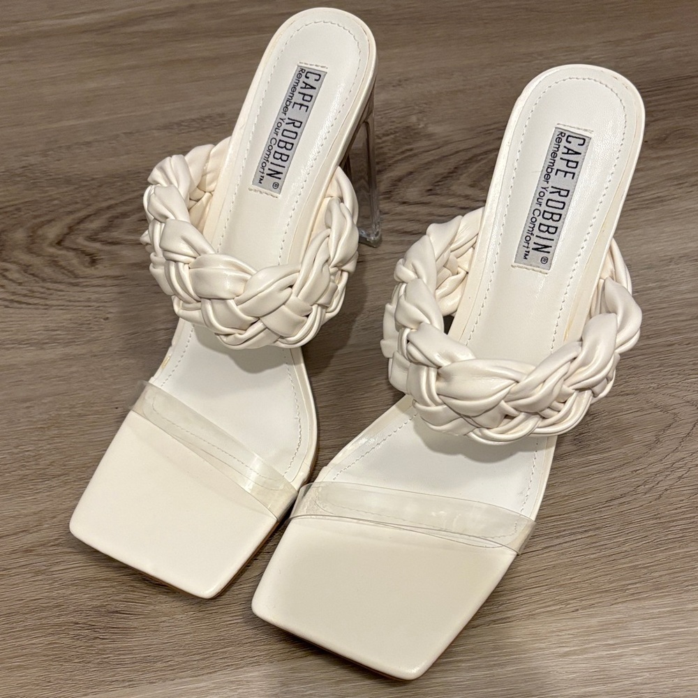 White Braided Strap Cape Robin White Heels